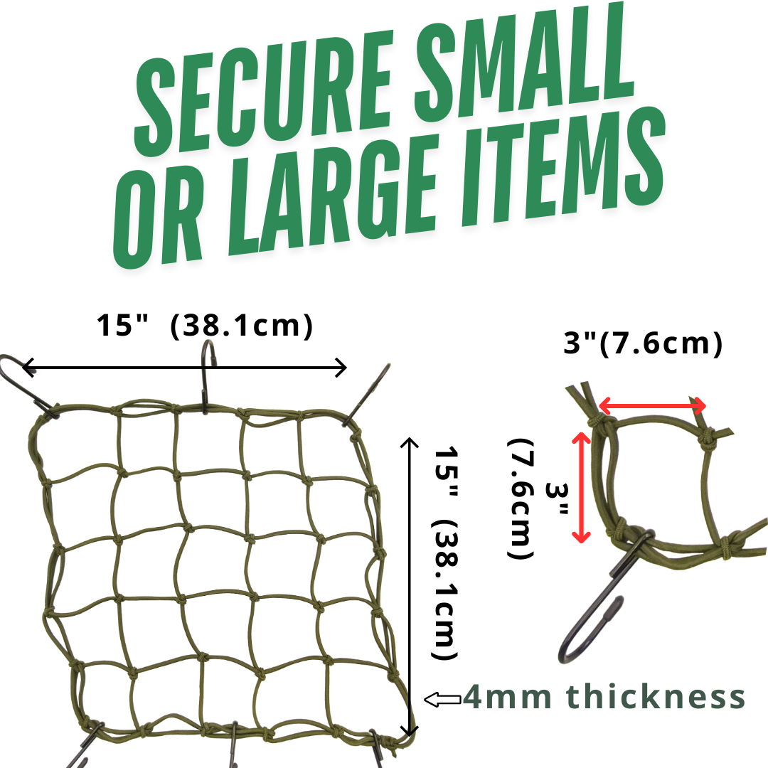 ONIPAX 15"x 15" High Elastic Bungee Cargo Net with 6 Hooks for Bicycle Motorcycle