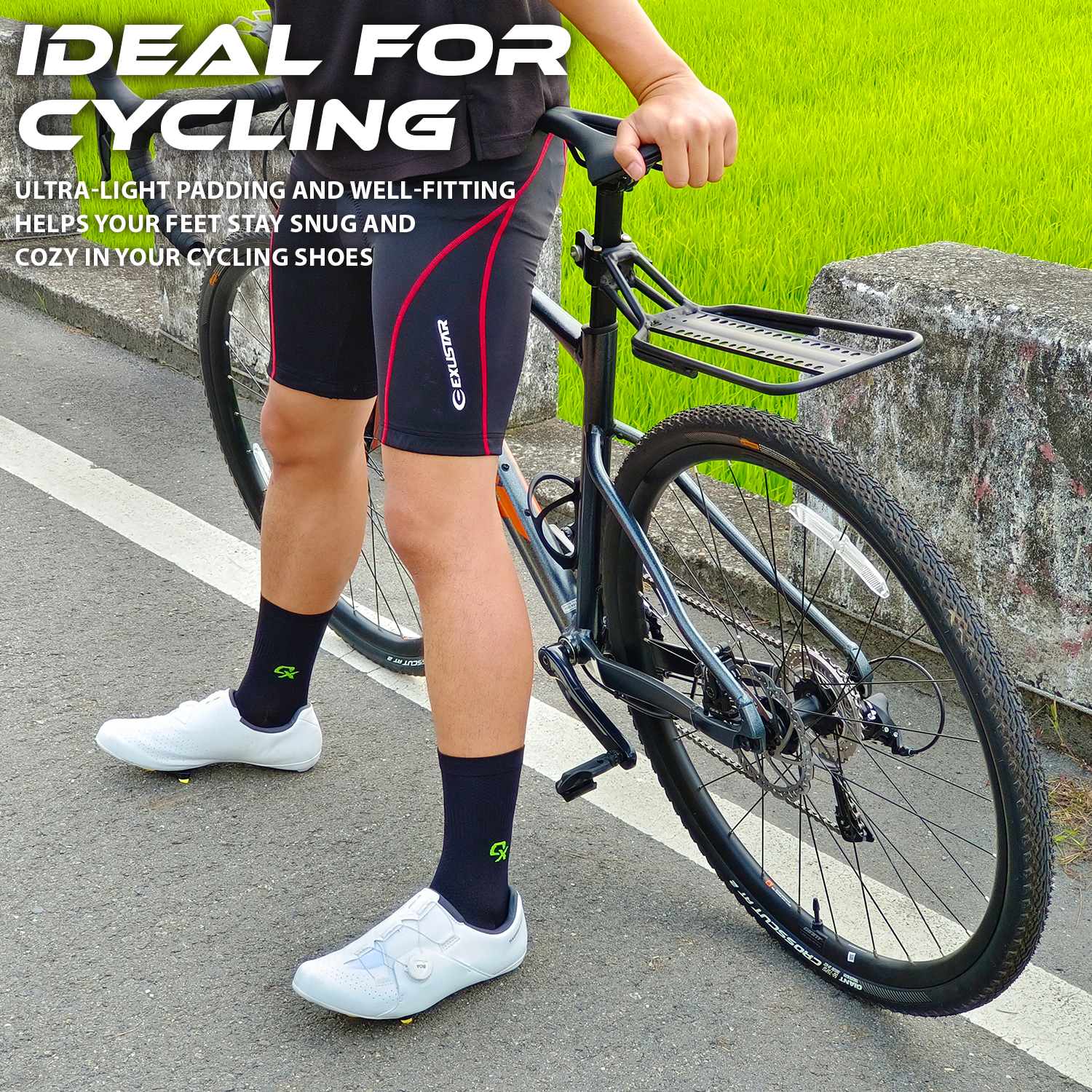 ONIPAX Athletic Cycling Socks for Men & Women, Crew Cut, Breathable Compression, Perfect fit for Cycling Shoes, Running Hiking