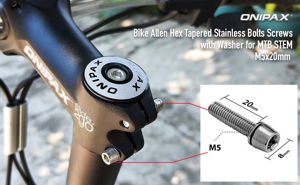 ONIPAX M5x20mm Bike Allen Hex Tapered Stainless Bolts Screws with Washer for MTB STEM