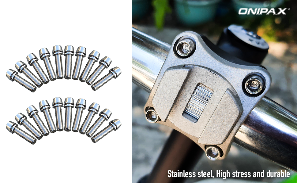 ONIPAX M5x20mm Bike Allen Hex Tapered Stainless Bolts Screws with Washer for MTB STEM