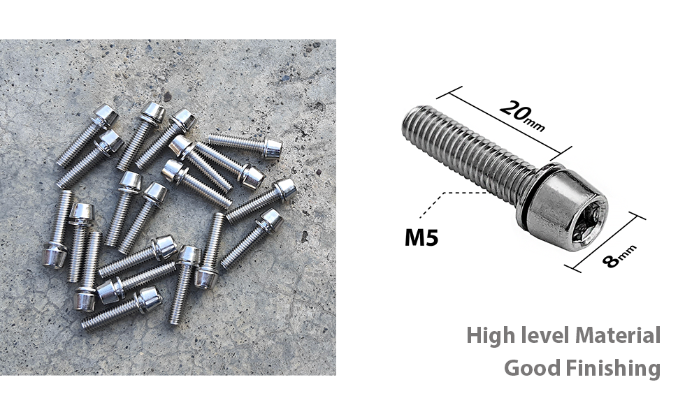 ONIPAX M5x20mm Bike Allen Hex Tapered Stainless Bolts Screws with Washer for MTB STEM