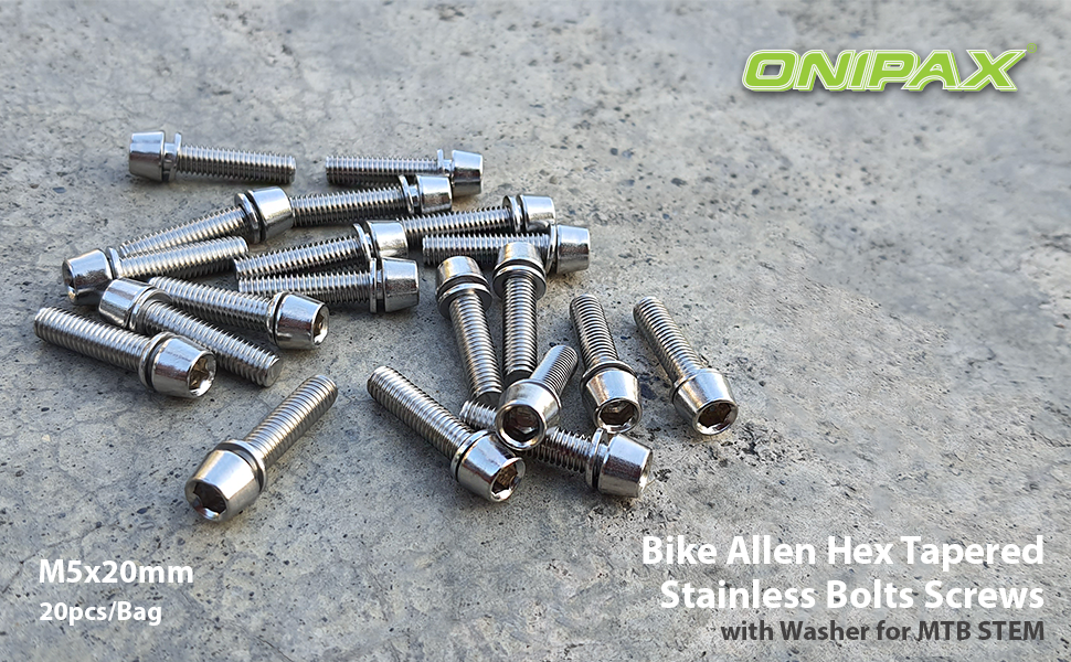 ONIPAX M5x20mm Bike Allen Hex Tapered Stainless Bolts Screws with Washer for MTB STEM