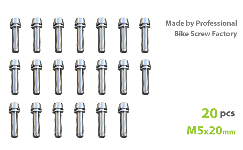 ONIPAX M5x20mm Bike Allen Hex Tapered Stainless Bolts Screws with Washer for MTB STEM