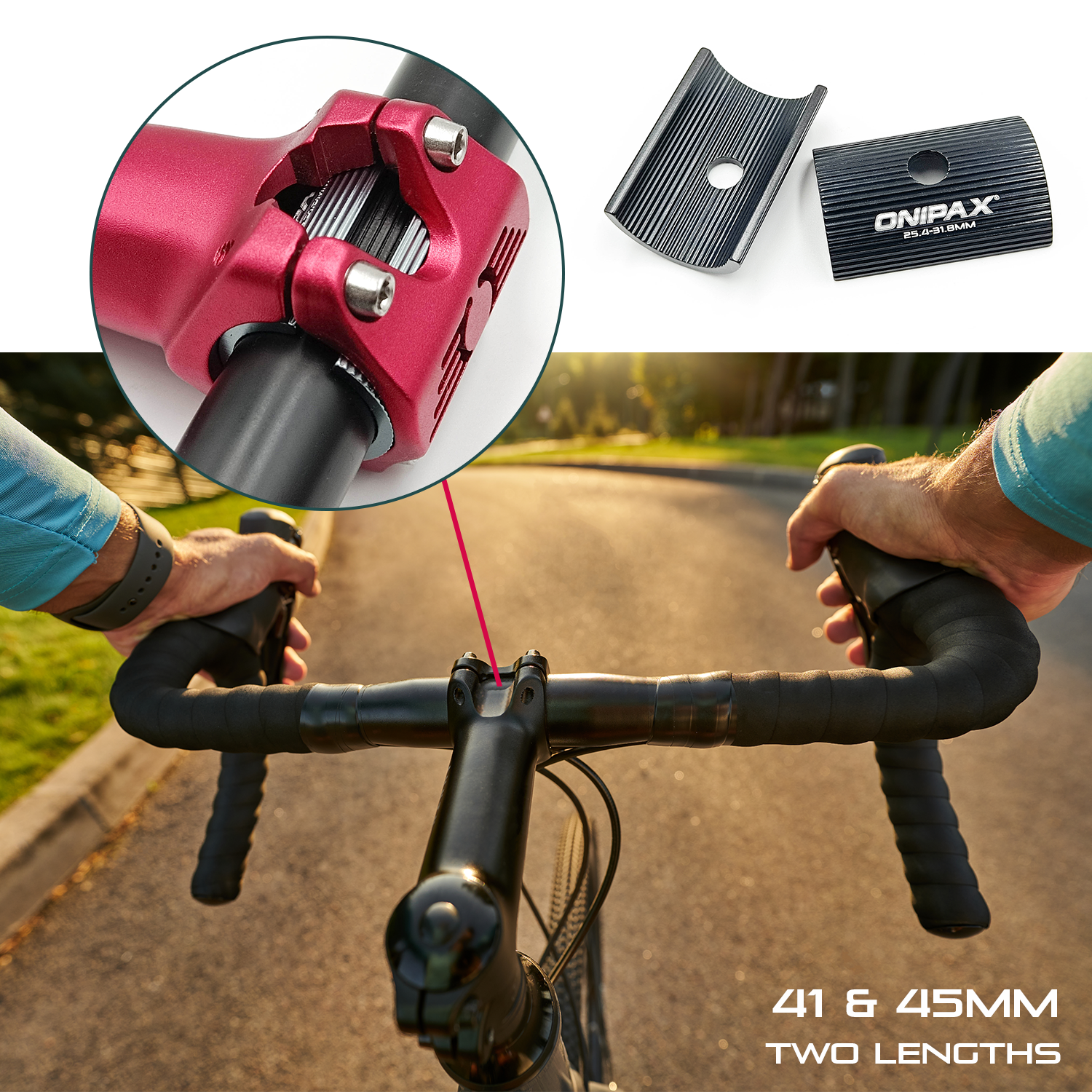ONIPAX Bike Handlebar Shim 1" to 1-1/4”/ 25.4 to 31.8 mm Bicycle Handlebar Conversion Shims Adapter Clamp Spacer