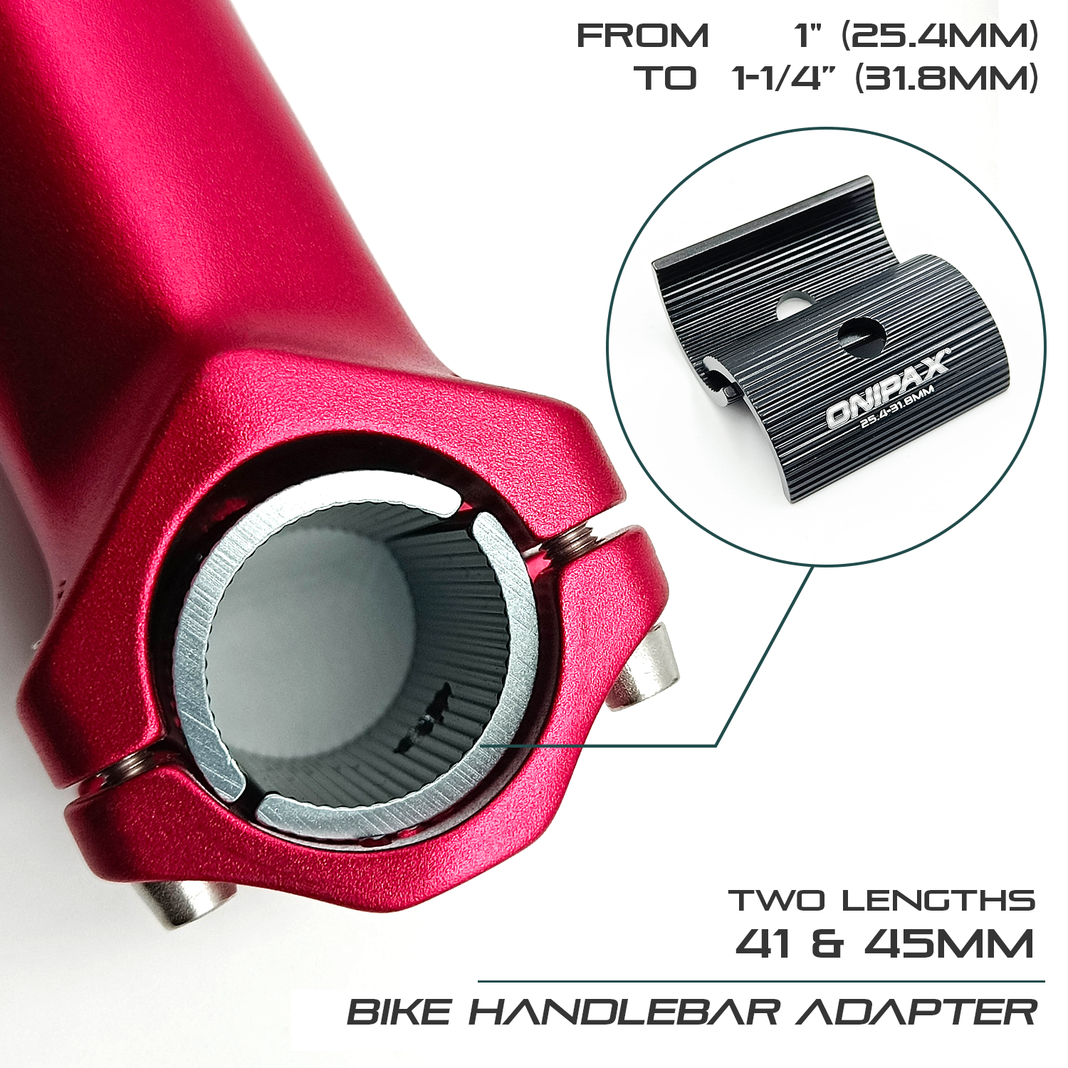 ONIPAX Bike Handlebar Shim 1" to 1-1/4”/ 25.4 to 31.8 mm Bicycle Handlebar Conversion Shims Adapter Clamp Spacer