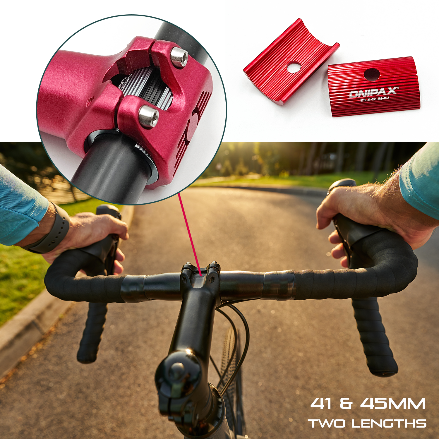 ONIPAX Bike Handlebar Shim 1" to 1-1/4”/ 25.4 to 31.8 mm Bicycle Handlebar Conversion Shims Adapter Clamp Spacer