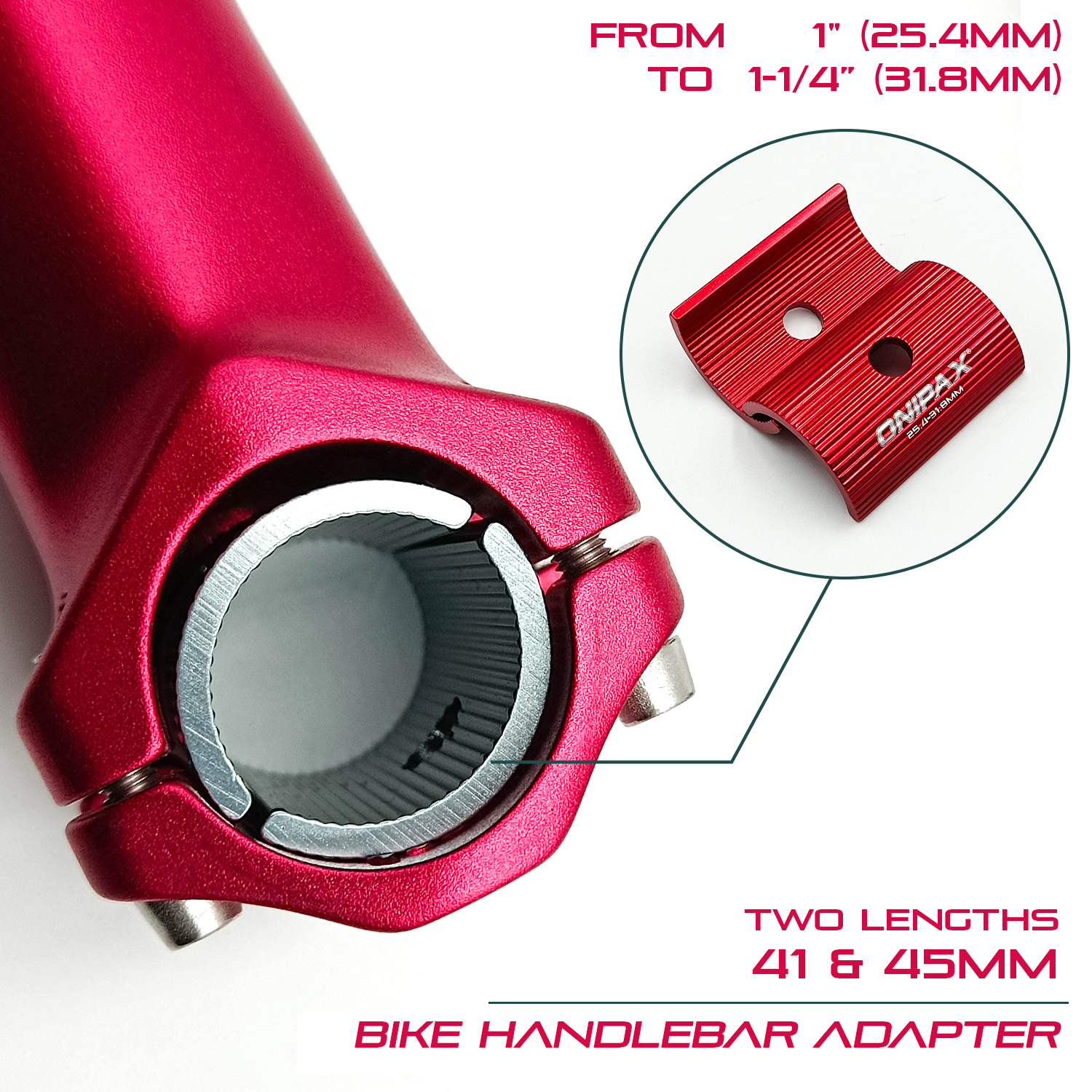ONIPAX Bike Handlebar Shim 1" to 1-1/4”/ 25.4 to 31.8 mm Bicycle Handlebar Conversion Shims Adapter Clamp Spacer