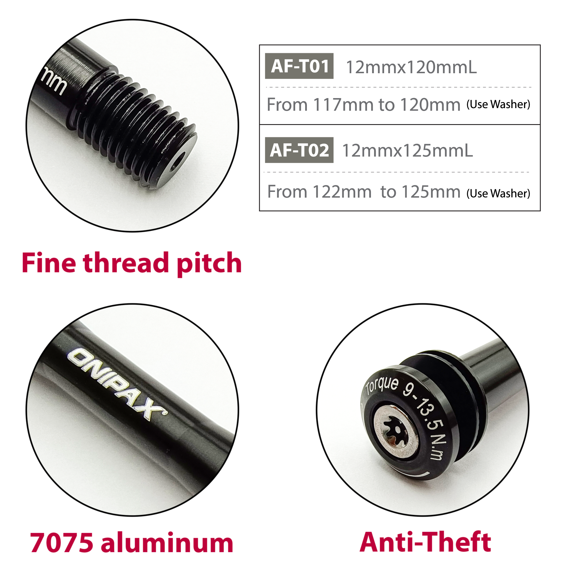 ONIPAX Anti-Theft 12mm Front Hub Thru Axle