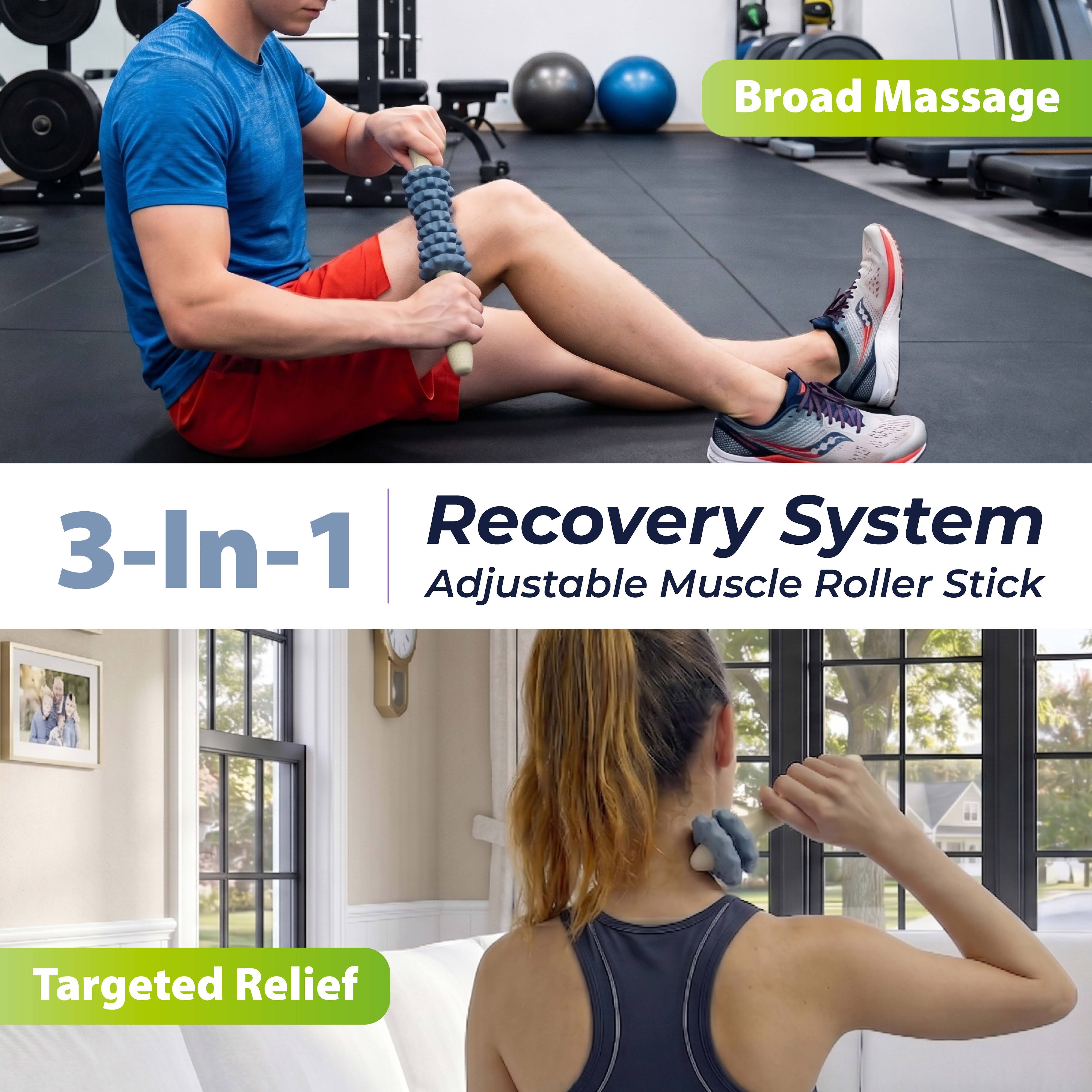 3-in-1 Muscle Roller Stick - Adjustable Deep Tissue Massage Tool | 8-Gear Adjustable, POM Core, Portable for Neck, Back & Calf Relief - Ideal for Post-Workout Recovery & Muscle Tension Relief