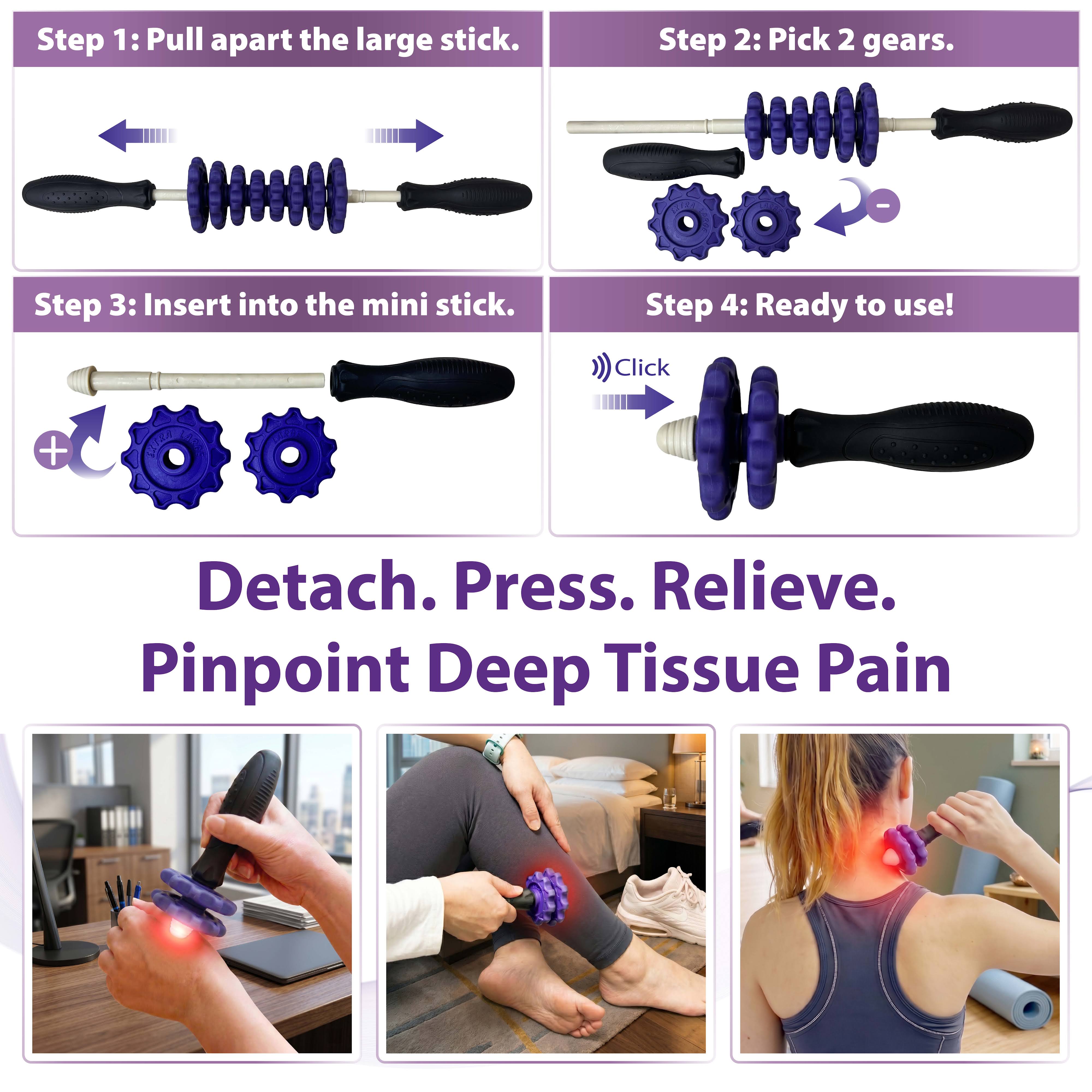 3-in-1 Muscle Roller Stick - Adjustable Deep Tissue Massage Tool | 8-Gear Adjustable, POM Core, Portable for Neck, Back & Calf Relief - Ideal for Post-Workout Recovery & Muscle Tension Relief