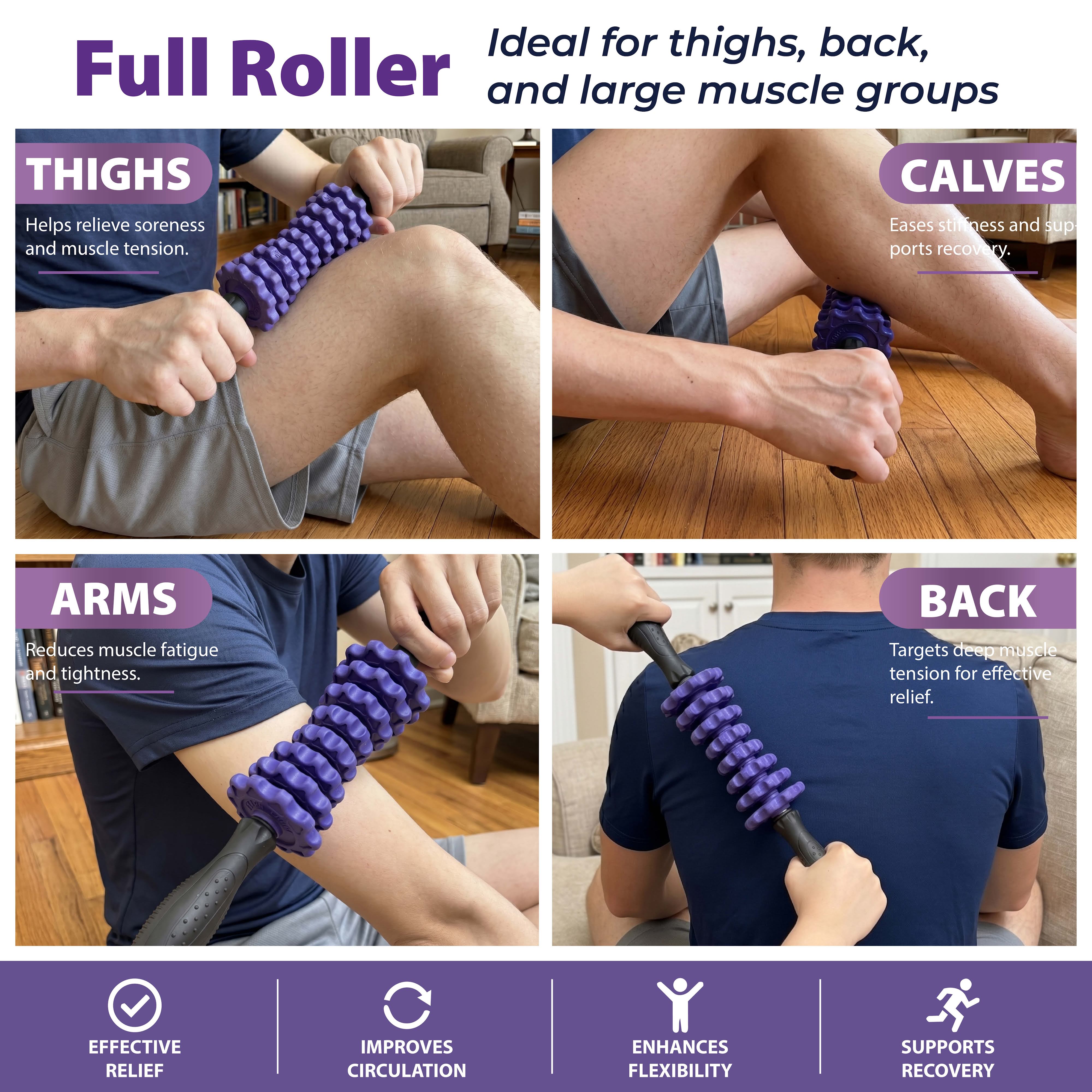 3-in-1 Muscle Roller Stick - Adjustable Deep Tissue Massage Tool | 8-Gear Adjustable, POM Core, Portable for Neck, Back & Calf Relief - Ideal for Post-Workout Recovery & Muscle Tension Relief