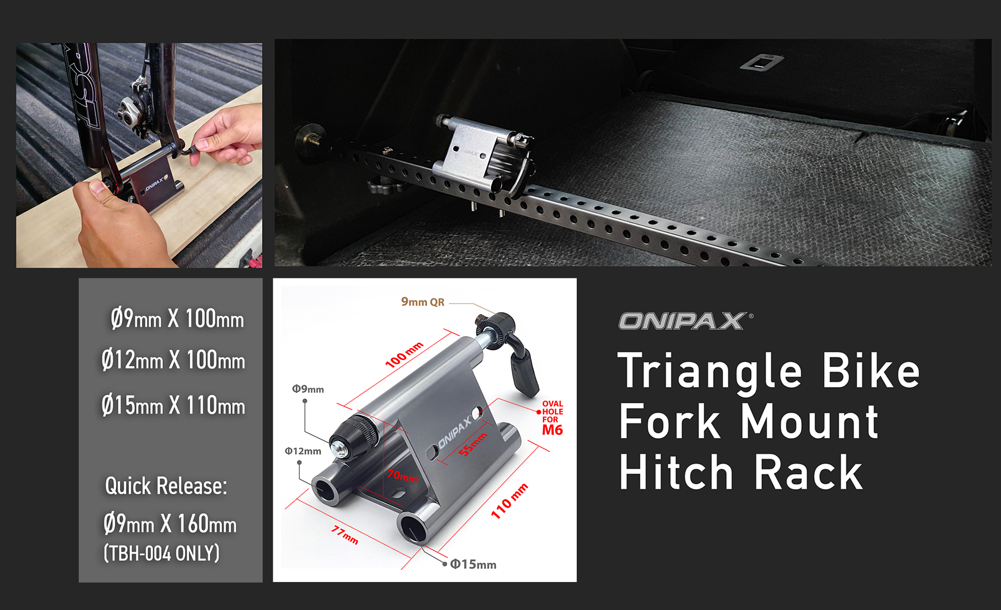 Onipax Triangle Bike Fork Mount Hitch Rack with 9mm Quick Release