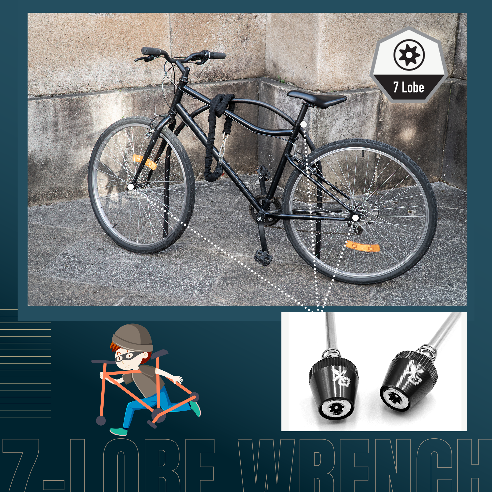 ONIPAX Anti-Theft Locking Skewer 7 Lobe Bicycle Wheel Hub with Lock Seatpost bolt