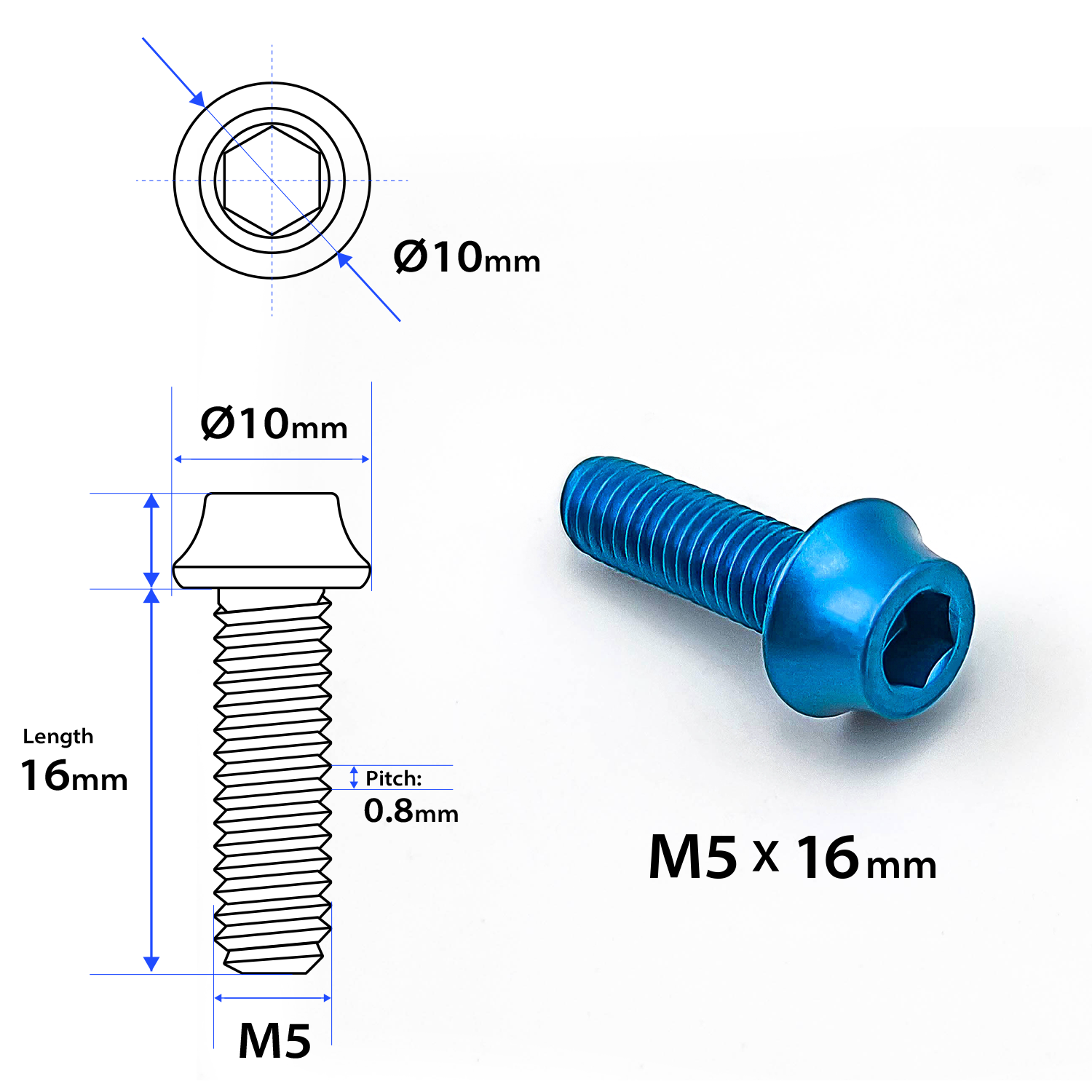 ONIPAX Aluminum Water Bottle Cage Bolts M5 x 16mm Pack of 4 pcs